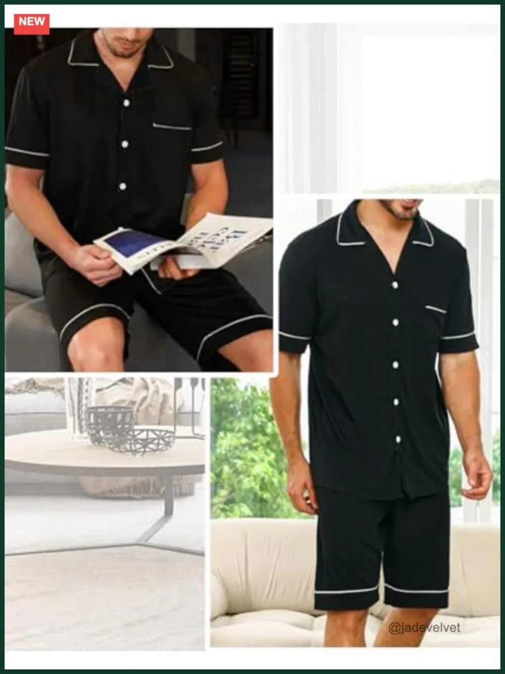 Mens Pajama Sets Short Sleeve Button Down Modal Soft Lounge Pjs with Pockets